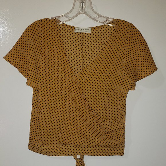 Jon & Anna Tops - Jon & Anna Mustard & Black Polka Dot Back Tie Blouse
